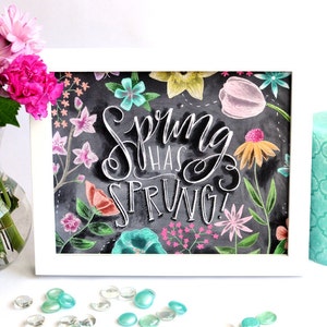 Spring Art, Spring Decor, Spring Print, Chalkboard Art, Chalk Art, Floral, Flowers, Spring Has Sprung image 1