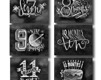 Baby Milestone Chalkboard Art Prints, Months 7-12 (8x10)