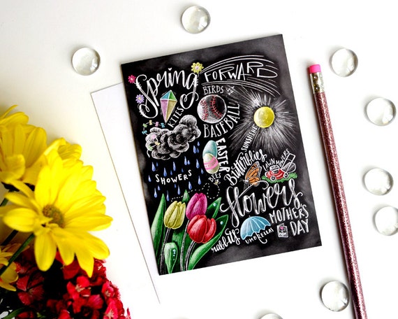 Spring Card Chalkboard Art Chalk Art Chalkboard Sign | Etsy