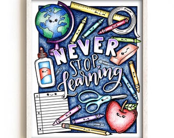 Kawaii School Supplies Coloring Page, Kids & Adults (Digital Download)