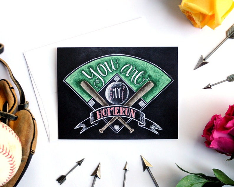 Father's Day Card Baseball Card Homerun Love Card Chalk Typography Hand Lettered Chalkboard Art Baseball Fan Unique Card Chalk Art Babe Ruth image 2