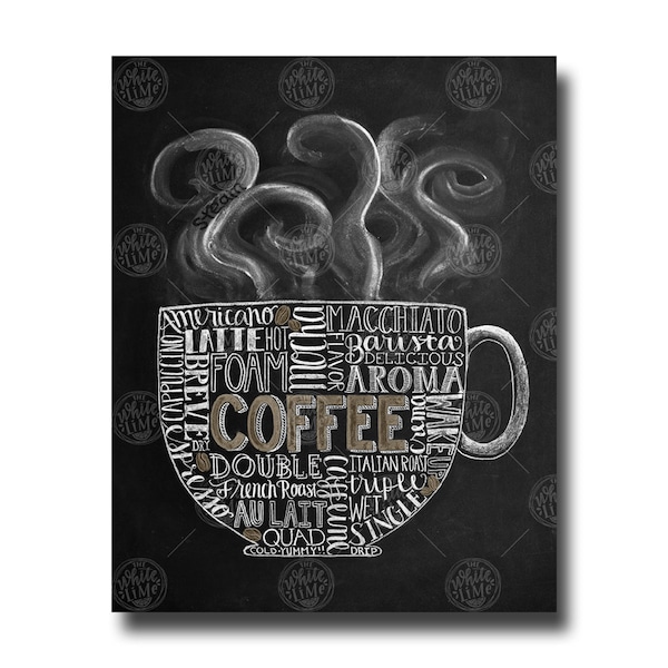 Coffee Art, Coffee Kitchen Art, Chalkboard Sign, Chalk Art, Kitchen Chalkboard, Coffee Lover, Subway Art, Kitchen Print, Kitchen Decor