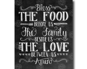 Kitchen Art, Dining Room Art, Bless The Food Before Us, Chalkboard Sign, Family Art Print, Chalk Art Print, Kitchen Chalkboard Sign, Rustic