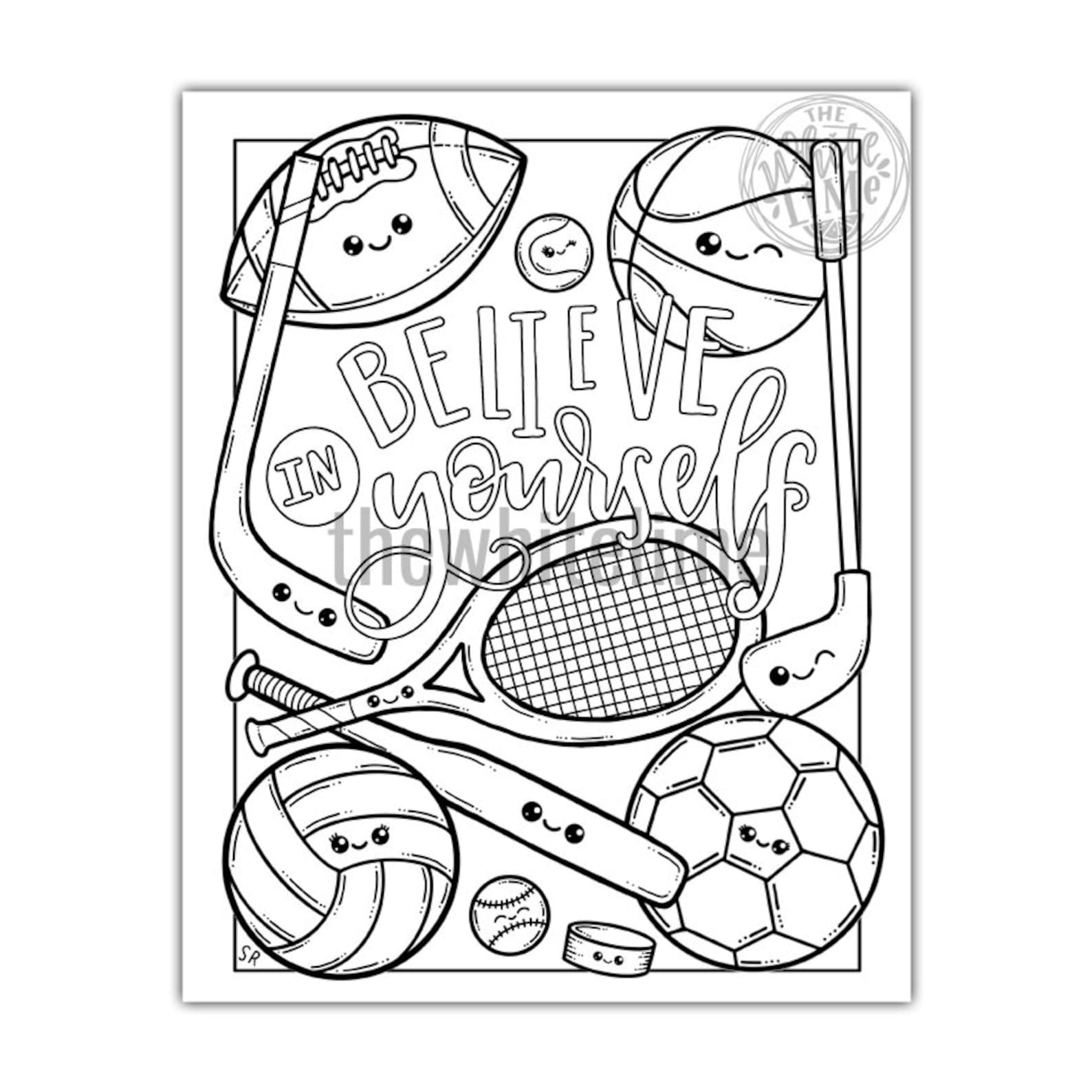 Sports coloring pages for adults printable kawaii sports etsy