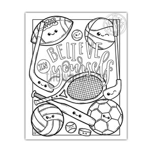 Sports Coloring Pages For Adults Printable, Kawaii Sports Coloring Page, Coloring Pages For Kids Printable, Kawaii Cute Coloring image 2
