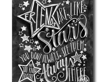 Friendship Gift, Chalk Art, Chalkboard Art, Friends Are Like Stars, Friendship Quote, Gift For Best Friend, Best Friend Gift, Friend Print,