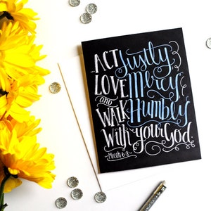 Scripture Card Chalkboard Card Bible Verse Card Micah 6 8 Chalkboard Art Chalkboard Card Unique Chalk Art Bible Card Act Justly Love Mercy
