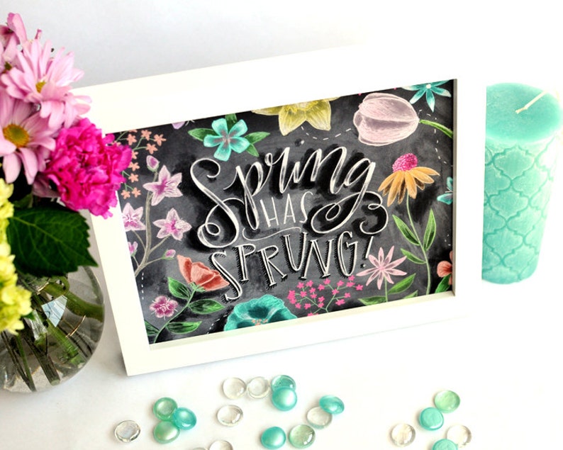 Spring Art, Spring Decor, Spring Print, Chalkboard Art, Chalk Art, Floral, Flowers, Spring Has Sprung image 3