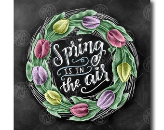 Spring Wreath, Tulip Wreath, Tulip Print, Spring Decor, Chalkboard Art, Chalk Art, Spring Is In The Air, Tulip Art, Spring Art