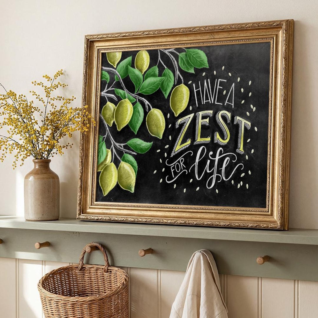 Lemon Wall Art, Chalkboard Print, Kitchen Decor, Zest for Life
