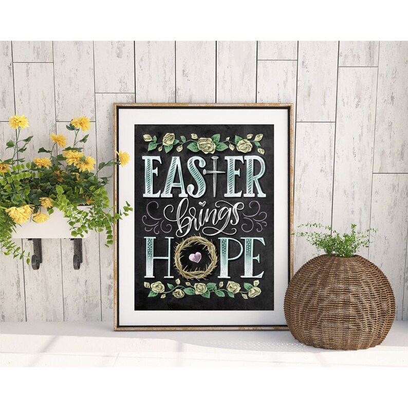 Easter Decor, Easter Brings Hope, Easter Sign, Chalk Art, Chalkboard Art, Crown Of Thorns, Easter Art, Spring Print, Jesus Is The Reason image 3