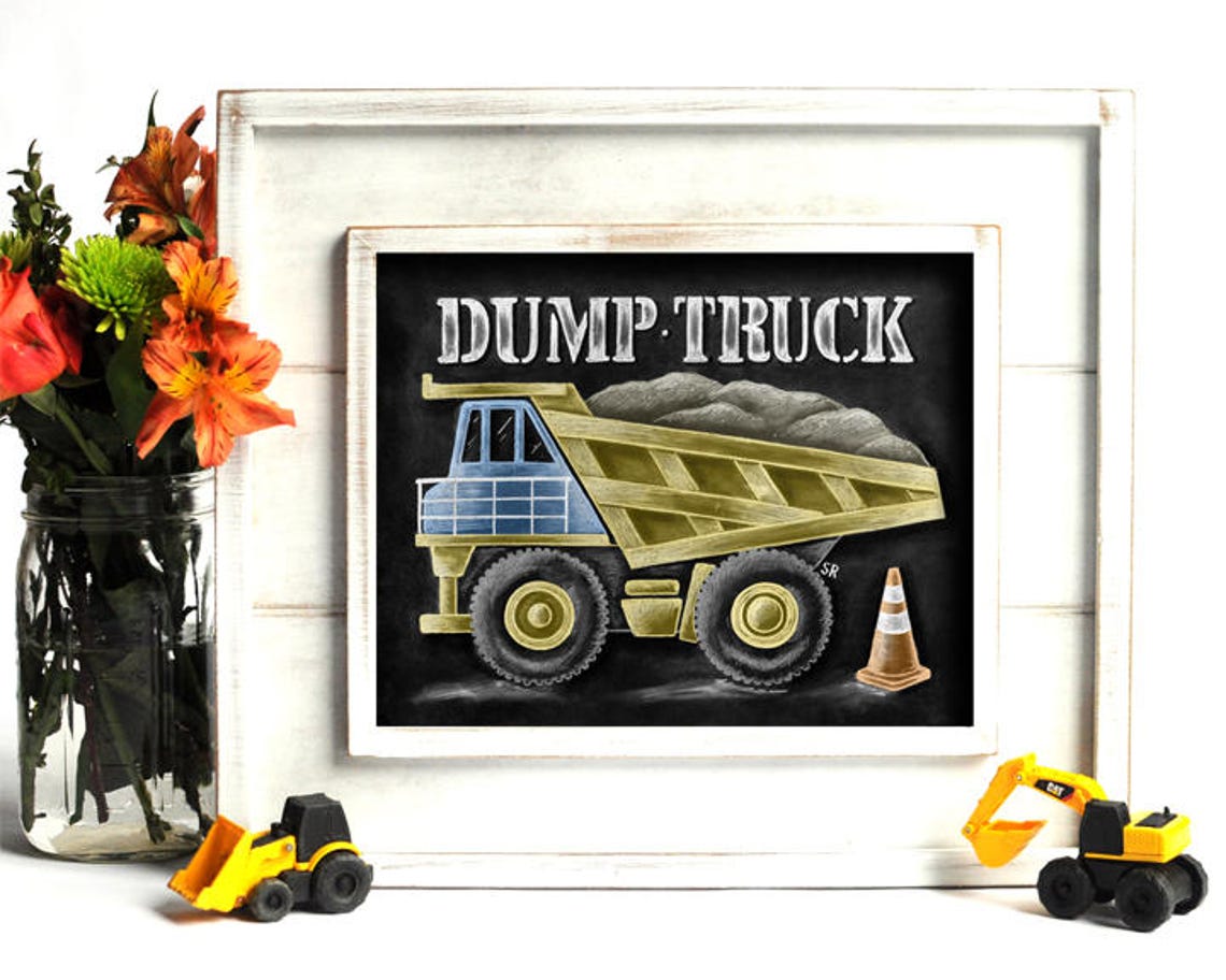 Construction Truck Wall Art Construction Theme Chalk Art Etsy