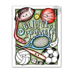 Sports Coloring Pages For Adults Printable, Kawaii Sports Coloring Page, Coloring Pages For Kids Printable, Kawaii Cute Coloring image 1