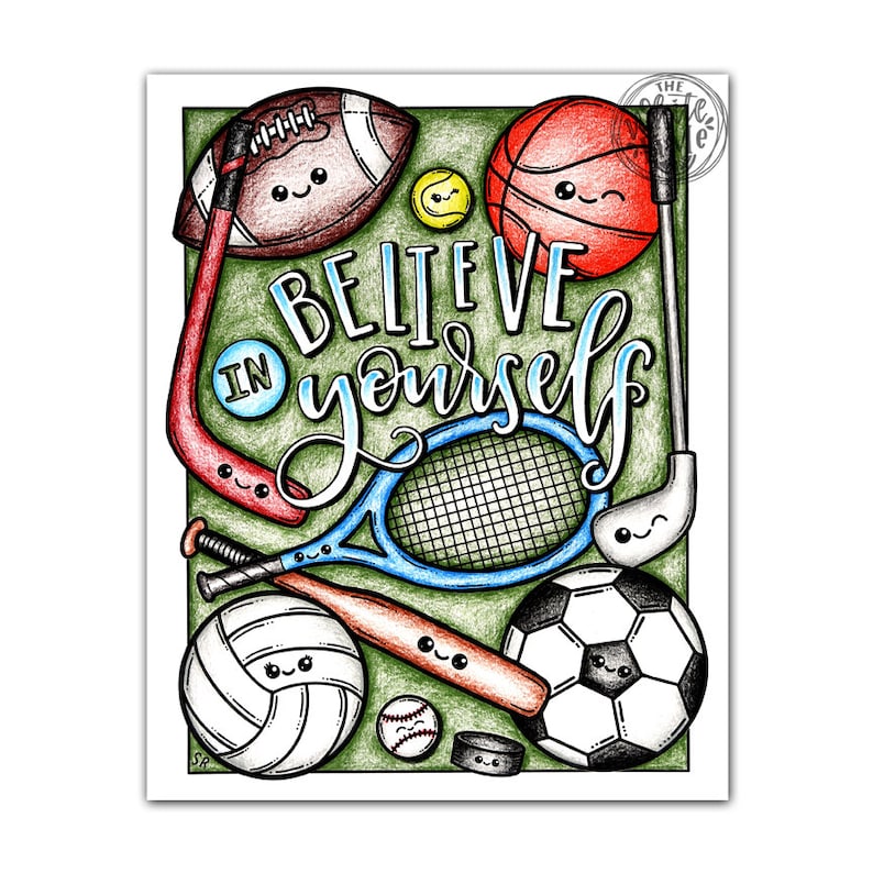 Sports Coloring Pages For Adults Printable, Kawaii Sports Coloring Page, Coloring Pages For Kids Printable, Kawaii Cute Coloring image 1