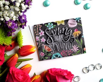 Spring Art, Floral Art, Spring Card, Floral Card, Chalkboard Card, Spring Decor, Chalk Art, Spring Has Sprung