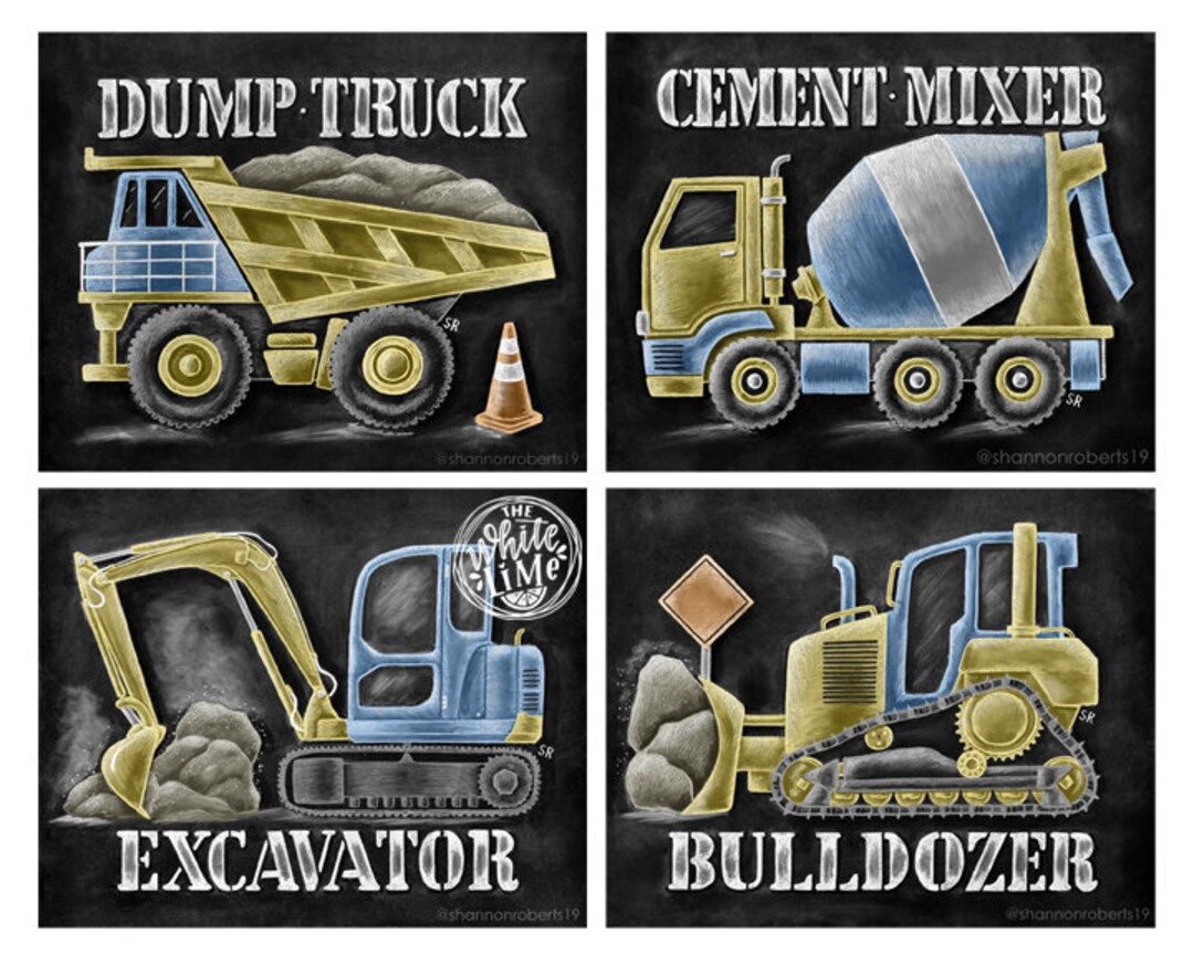 Construction Truck Wall Art, Construction Theme, Chalk Art, Chalkboard