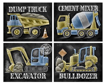 Construction Truck Wall Art, Construction Theme, Chalk Art, Chalkboard Art, Construction Truck Birthday, Construction Nursery Decor