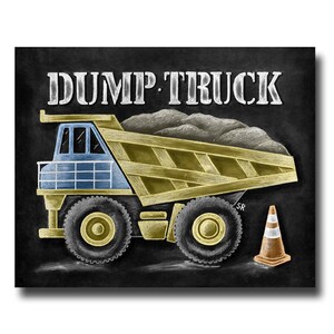 Dump Truck, Construction Truck Art, Chalk Art, Boys Bedroom Decor, Chalkboard Art, Boy Nursery Decor, Dump Truck Art, Truck Print