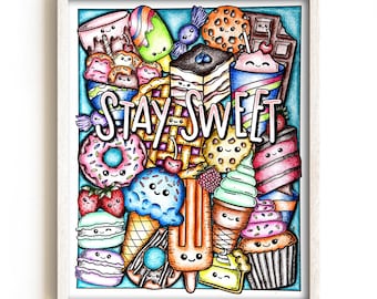 Kawaii Dessert Coloring Page for Kids and Adults (PDF)