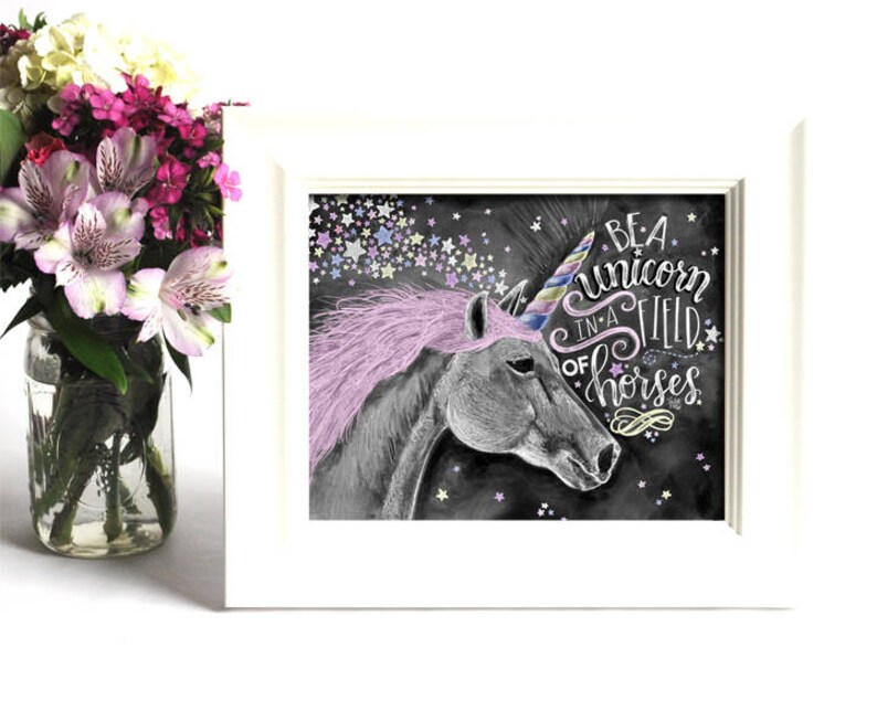 Unicorn Art Unicorn Print Chalk Art Chalkboard Art Be A Etsy UK