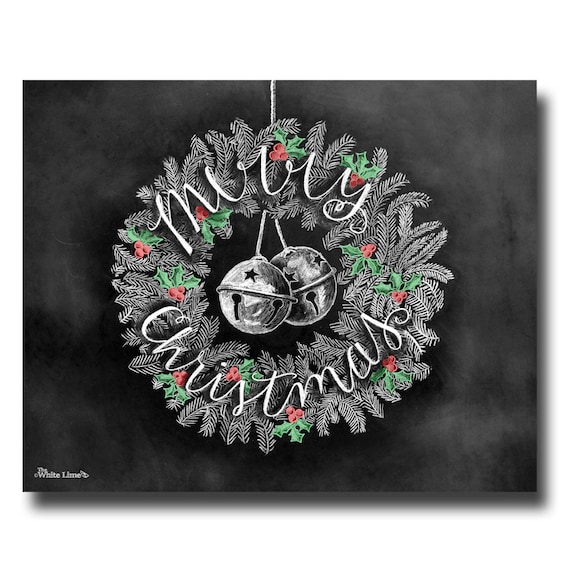 Christmas Wreath Chalkboard Art Print, Bells - Etsy