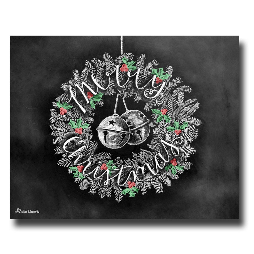 Christmas Wreath Chalkboard Art Print, Bells - Etsy