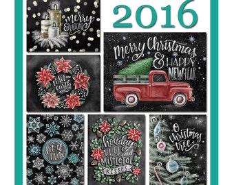 Holiday Card Set, Christmas Card Set, Christmas Card, Chalkboard Card, Holiday Card, Chalk Art, Typography, Hand Lettered