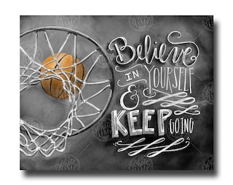 Basketball Decor, Basketball Art, Chalk Art, Chalkboard Art, Believe In Yourself, Keep Going, Coach Gift