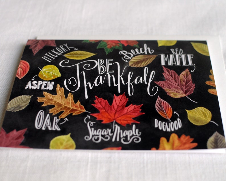 Fall Card, Thanksgiving Card, Fall Leaves, Chalkboard Art, Chalkboard Card, Chalk Art, Be Thankful, Autumn, Fall Art, Thanksgiving Art image 3