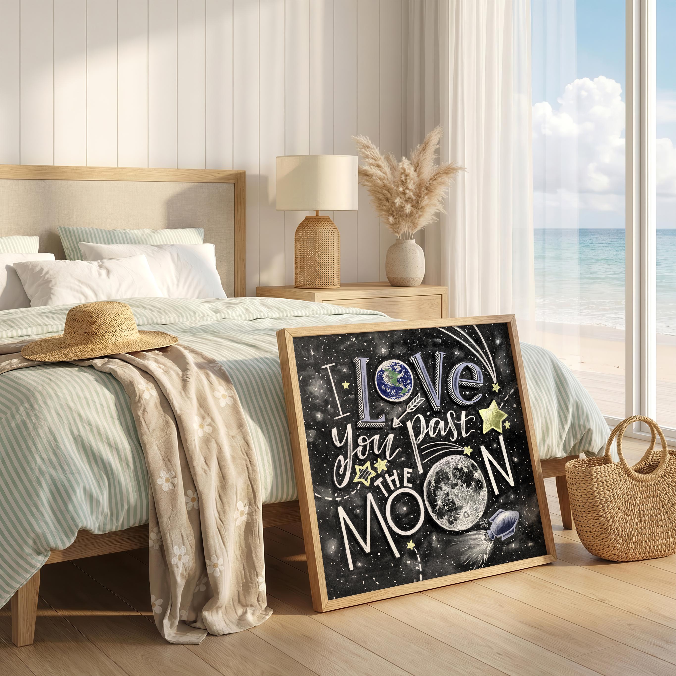 I Love You Past the Moon Wall Art, Space Theme Nursery Decor