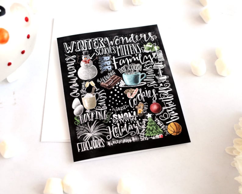 Holiday Card Winter Card Chalkboard Art Chalk Art | Etsy