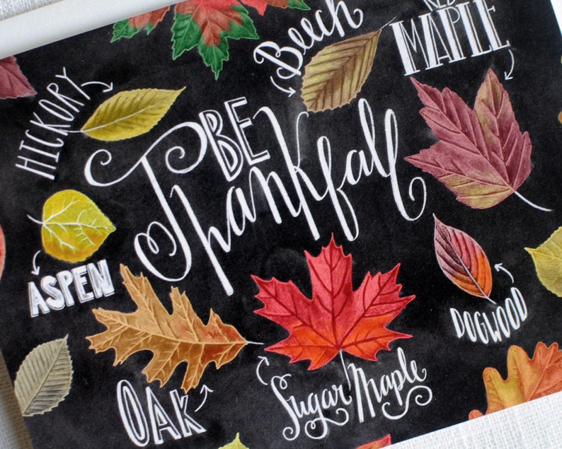 Fall Card, Thanksgiving Card, Fall Leaves, Chalkboard Art, Chalkboard Card, Chalk Art, Be Thankful, Autumn, Fall Art, Thanksgiving Art image 2