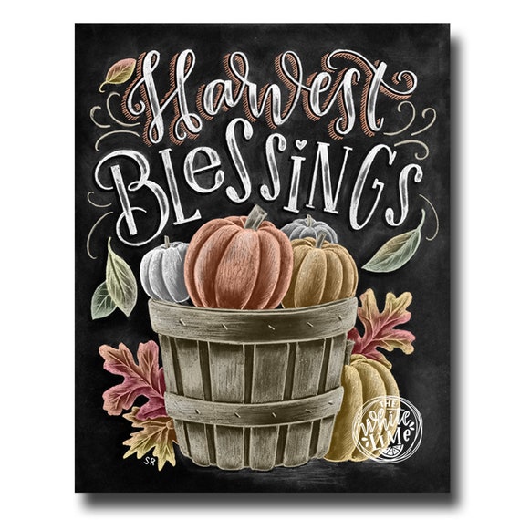 Harvest Blessings, Chalkboard Art, Chalk Art, Fall Decor, Fall Leaves,  Pumpkin Art, Autumn Decor, Chalk Lettering, Fall Basket, Calligraphy