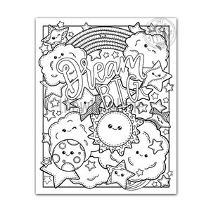 Coloring Pages For Kids Printable, Rainbow Coloring page, Kawaii Coloring Page, Dream Big, Kawaii Art Print, Coloring Page For Kids Download zdjęcie 2