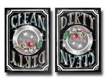 Clean Dirty Dishwasher Magnet, Chalk Art, Chalkboard Art, Kitchen Decor, Dishwasher Sign