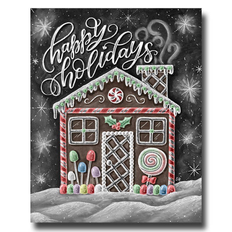 Gingerbread Decor Happy Holidays Sign Chalkboard Art Chalk Etsy