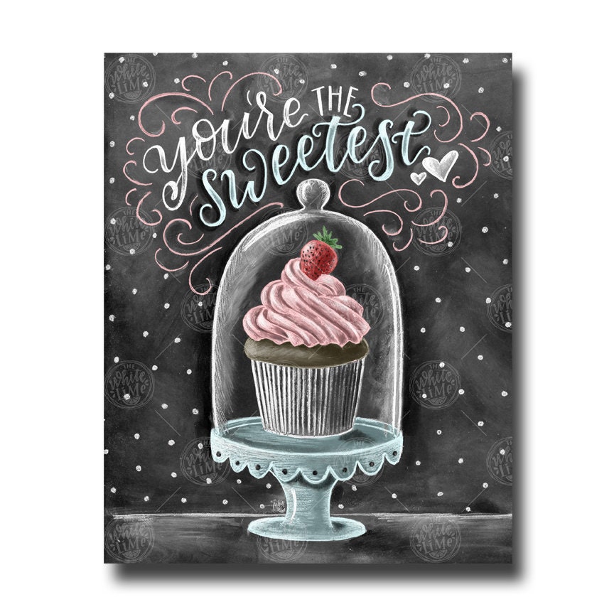 Cupcake Art Chalkboard Art Cupcake Print Valentine's | Etsy