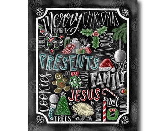 Christmas Decor, Christmas Art, Jesus, Chalkboard Art, Chalk Art, Christmas Print, Christmas Gift, Collage, Holiday Decor