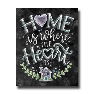 Home Is Where The Heart Is Sign, Home Sign, Chalk Art, Chalkboard Art, Housewarming Gift, Home Decor Wall Art, Home Quote, Home Sign