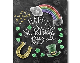Happy St. Patrick's Day Wall Art, St. Patrick's Day Art, Irish Decor, Chalk Art, Chalkboard Art, Spring Art, Shamrock Art, St. Patty's Day