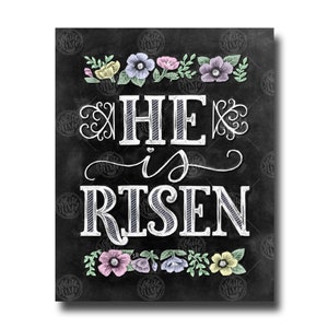 He Is Risen Sign, Easter Sign, Easter Art, Chalk Art, Chalkboard Art, Spring Art, He Is Risen Printable, Christ Is Risen, Easter Decor