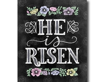 He Is Risen Sign, Easter Sign, Easter Art, Chalk Art, Chalkboard Art, Spring Art, He Is Risen Printable, Christ Is Risen, Easter Decor