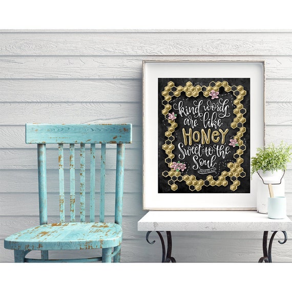 Bible Verse Wall Art Kind Words Are Like Honey Sweet To The Etsy