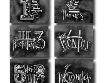 Baby Milestone Chalkboard Prints, Months 1-6 (5x7)