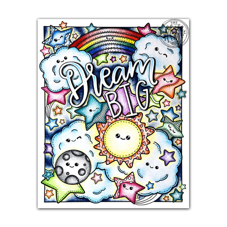 Coloring Pages For Kids Printable, Rainbow Coloring page, Kawaii Coloring Page, Dream Big, Kawaii Art Print, Coloring Page For Kids Download zdjęcie 1