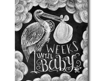 Baby Countdown, Baby Countdown Chalkboard, Pregnancy Countdown, Pregnancy Announcement, Mom To Be Gift, Chalkboard Sign, Chalk Art, Stork