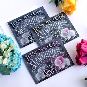 Elephant Baby Shower, Baby Shower Thank You Card, Elephant Thank You Cards, Baby Shower Thank You Cards, Elephant, Chalkboard Art, Chalk