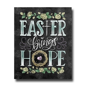 Easter Decor, Easter Brings Hope, Easter Sign, Chalk Art, Chalkboard Art, Crown Of Thorns, Easter Art, Spring Print, Jesus Is The Reason image 1