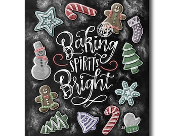 Christmas Cookie Exchange, Holiday Decor, Baking Spirits Bright, Christmas Cookie Art, Chalkboard Art, Chalk Art, Gingerbread Decor