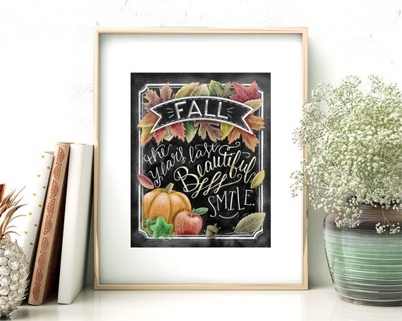 Autumn Harvest Custom Calligraphy Heavyweight Chalkboard Paper Art Print /  Autumn / Fall / White Chalk Pen / Custom Made / Frame Available